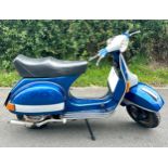 1983 petrol blue Vespa Douglas 166 Malossi kit scooter, in need of attention