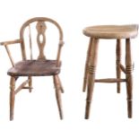 Elm Carver childrens chair, pine kitchen stool