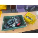Box of assorted tools includes battery charger etc, all untested