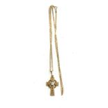 Small gold 9ct gold celtic stone cross on chain