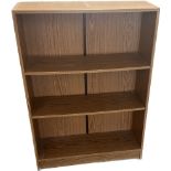 Oak effect 3 shelf book case measures approx 42 inches tall by 30 inches wide and 10 inches deep