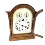 Vintage 3 keyhole wooden clock with pendulum and key 39.5 inches tall