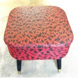Retro Sherbourne red leopard print sewing box on legs, Height 15 inches, 15 inches square