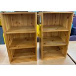 Pair of 2 shelf bookcases measures 70cm tall 41cm wide 39cm depth