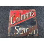 Vintage Colmans starch enamel advertising sign measures approximately 36 inches tall 38 inches wide