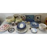 Large selection of miscellanous to included cased cutlery, blue and white pottery, gardineres etc
