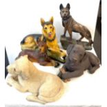 Selection of 5 large dog figures includes chalk, resin etc largest measures approximately 18inches