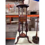 Antique smokers pipe stand, mahgoany plant stand with 2 small drawers, overall height of plant stand