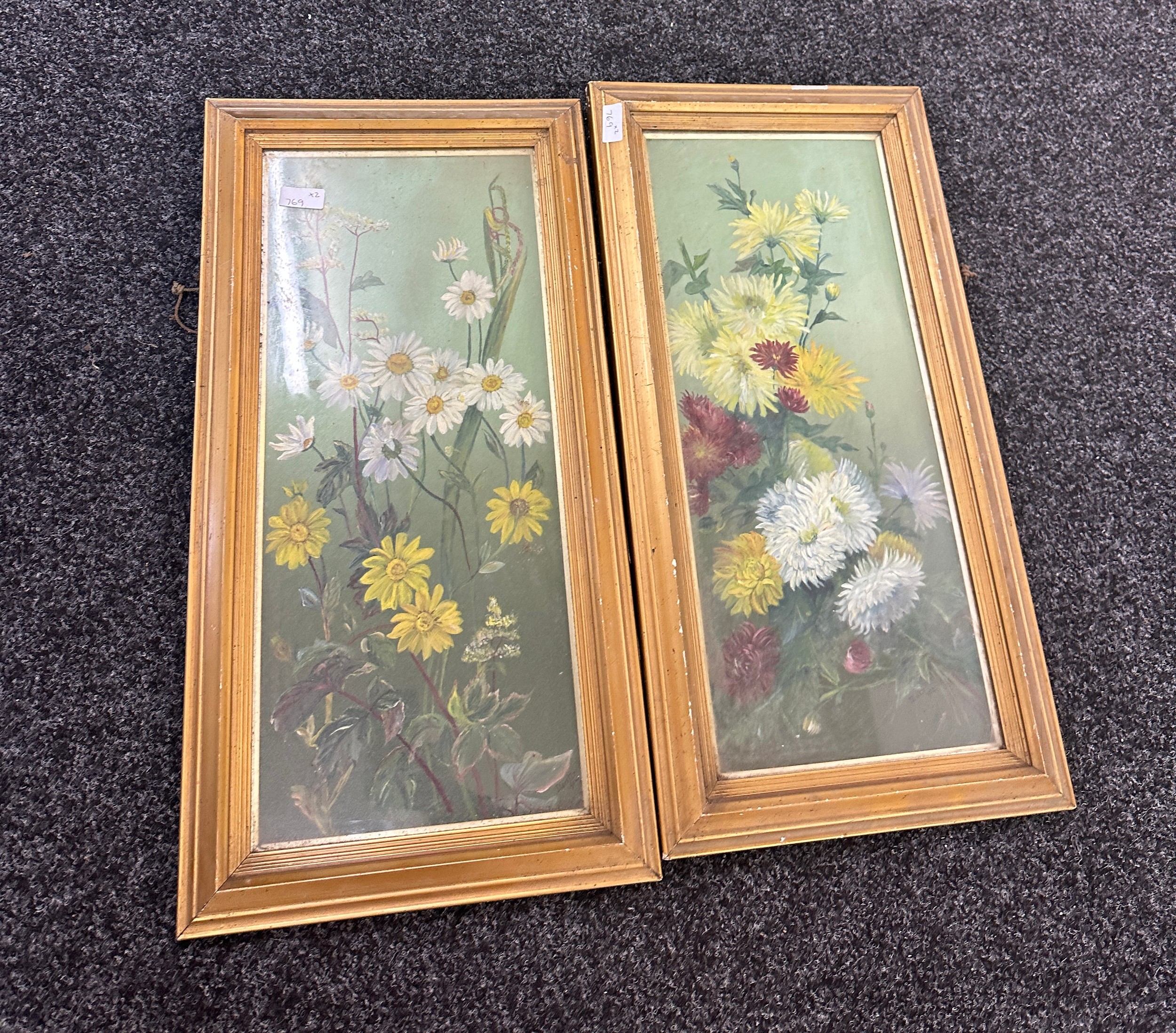 2 Signed framed paintings measures approximately 27 inches tall 13.5 inches wide