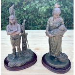 2 Signed Brass American Indian figures, approximate height: 14 inches, signed `L Rose