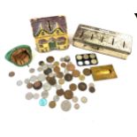 Selection of vintage and later coins, money banks etc
