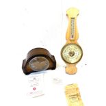 Wooden Barometer and a Smiths three key hole mantel clock