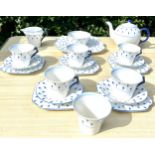 Art Deco Colclough part tea service comprising of 5 trios, sugar bowl, milk jug(has cracks), tea