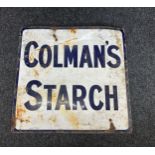 Vintage Colmans starch enamel advertising sign measures approximately 36 inches tall 38 inches wide