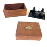 Selection of wooden items includes ebony dressing table set, vintage inlaid box and a Harry