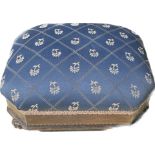 Small antique footstool, upholstered top, approximate measurements 12 x 10 inches by 4.5 inches tall