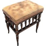 Mahogany Edwardian upholstered foot stool, approximate measurements: Height 16 inches, Width 14