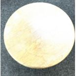 Round heavy Oak coffee table measures approximately 22 inches tall 31 inches diameter