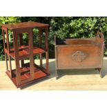Small revolving mahogany bookcase, approximate measurements: 12 inches square, x 19 inches and a oak