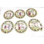 Set of six 1900's Antique Polychrome enamel hand painted Wedgwood cabinet plates of Greek Musicans