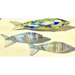 3 vintage glass fish, largest measures: 21 inches