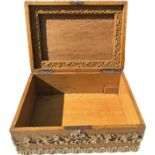 Oak carved box, approximate measurements: 11 inches width 8 inches depth, Height 4.5 inches, with