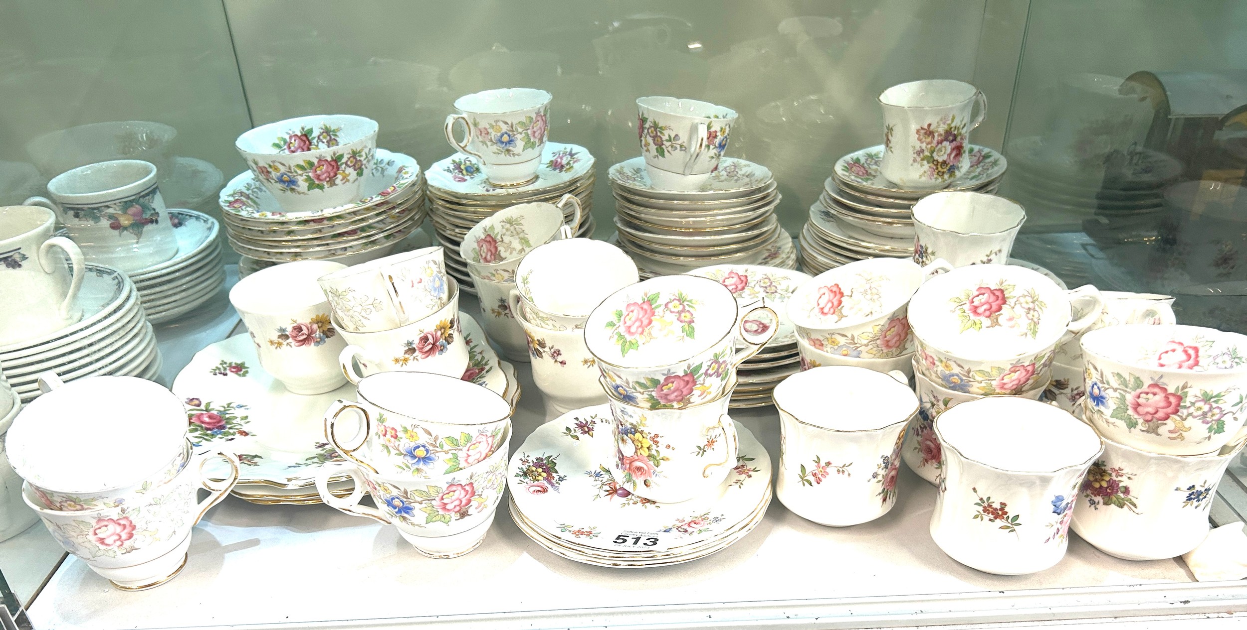 Selection of vintage cups, saucers, cake plates to include Royal Stafford etc