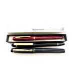 Boxed waterman fountain pen with 14ct gold nib plus two other fountain pens