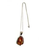 Large silver and amber necklace