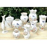 Selection of Aynsley cottage garden vases, jug lidded jar (8 pieces in total)