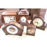 Selection of 5 vintage mantle clocks, spares and repair