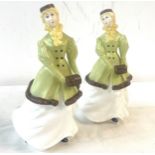 Two vintage Royal Worcester Winter Waltz fine bone china figures measures approx 7.5 inches tall