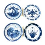 4 Blue and white chinese pottery plates