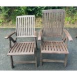 Pair of teak reclining garden chairs