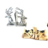 2 Pairs of bookends includes metal deers and pottery dogs