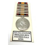Victorian Queens south africa medal 7 bar to 5197 pte e taylor Middlesex Reg wounded itala 26/9/01