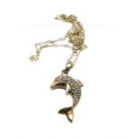 9ct gold diamond dolphin pendant necklace (2.4g)