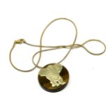 14ct gold tigers eye elephant pendant necklace on 9ct gold chain (12.8g)