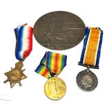 ww1 death plaque & trio medals to pte j.c.armstrong manch reg