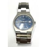 vintage stainless steel gents rotary wrist watch and strap blue dial the watch is ticking