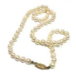 18ct Gold Clasp Cultured Pearl Single Strand Necklace (23.4g)