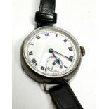 silver cased gents Vintage trench style wrist watch hand winding the watch is ticking measures