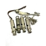 6 antique / vintage whistles inc 1943-1941-ARP -Bosuns etc