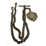 Antique silver double albert watch chain & fob 58g
