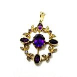 18ct gold amethyst & seed pearl pendant (4g)
