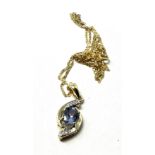 9ct gold diamond and tanzanite pendant necklace (2.8g)