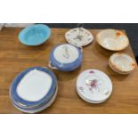 Large selection of assorted pottery includes tureens, plates etc