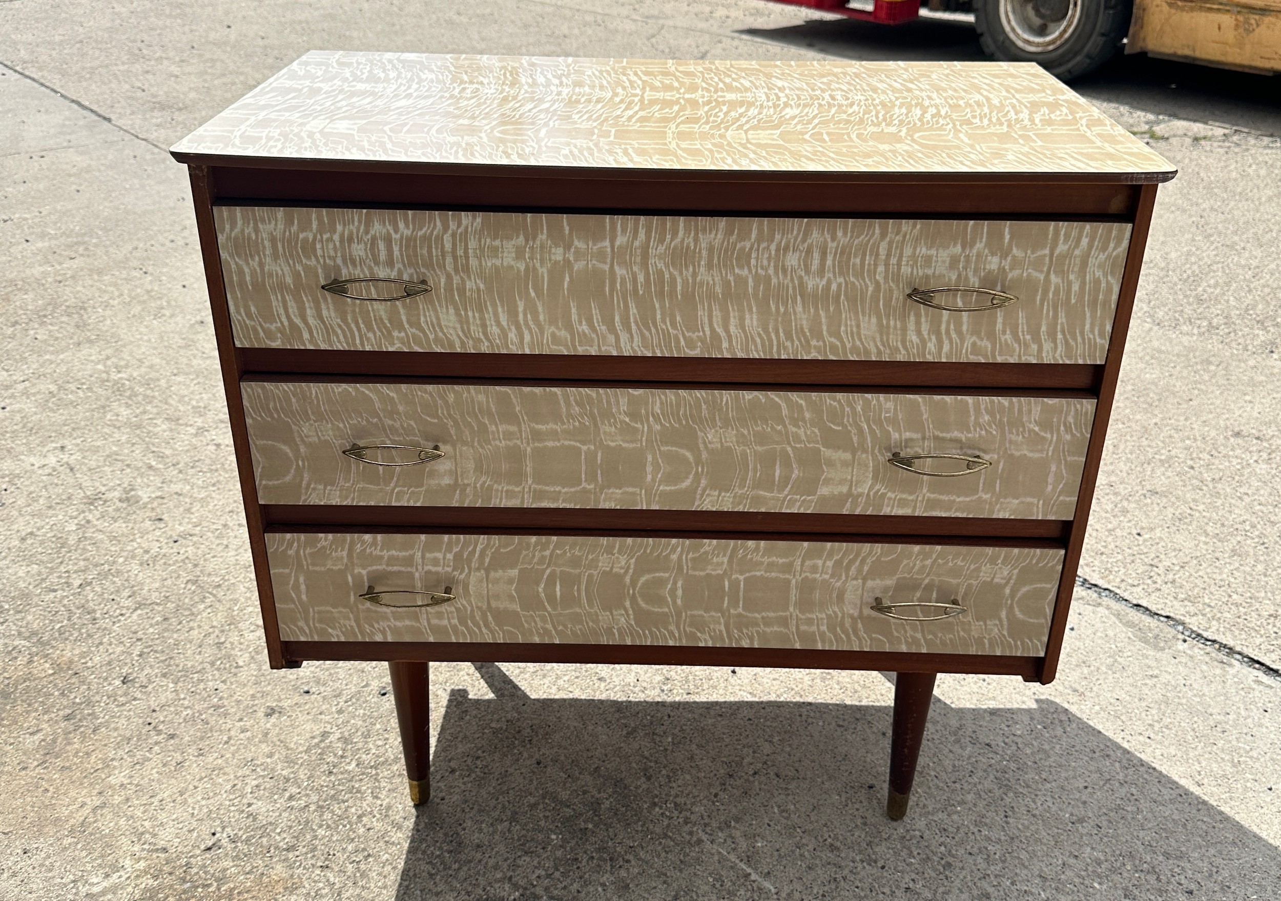 60's melamine three drawer chest of drawers measures approx 30 inches wide by 28 inches tall - Image 3 of 3
