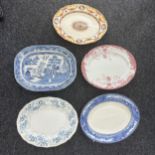 Five large porcelain meat plates largest measures approx 18 inches wide