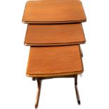 Teak nest of tables measures approx 18 inches tall by 22 inches wide